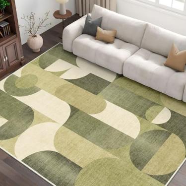 Imagem de Castage Tapete verde lavável para sala de estar, quarto, grande, moderno, geométrico, antiderrapante, para cozinha, sala de jantar