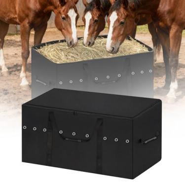 Imagem de Klmnop Bolsa de armazenamento de feno à prova d'água, 900D 104 x 38 x 43 cm, grande bolsa de armazenamento de fardos de feno para cavalos, sacolas para bovinos cabras e ovelhas (preto)