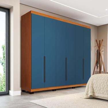 Imagem de Guarda-roupa Casal 6 Portas de Bater Madrid Azul/Freijó