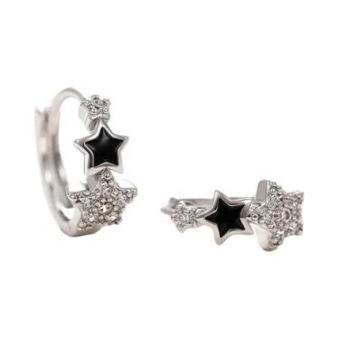 Imagem de Brincos De Argola Pretos Com Estrela Para Mulheres, Joia Da Moda Com Z