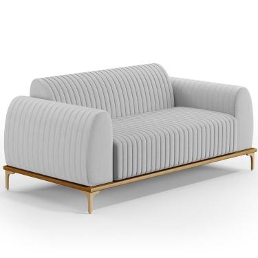 Imagem de Sofá 3 Lugares Para Sala De Estar Molino 210 Cm D02 Pés D'ouro Linho Cinza D-315 - Lyam Decor
