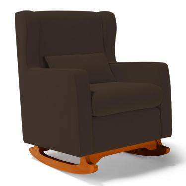 Imagem de Poltrona de Amamentação e Descanso Zoe com Base Balanço Suede Marrom - Desk Design