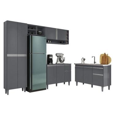 Imagem de Cozinha Vanessa E Balcão De Pia Tatiane 120 Cm Cinza Fosco - Ajl