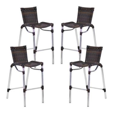 Imagem de Kit 4 Banquetas Fortaleza Em Alumínio Alta Edícula Cozinha E Balcao Pedra Ferro