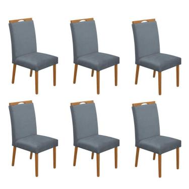 Imagem de Kit 6 Cadeiras De Jantar Madeira Maciça Em Linho Heloísa Cerejeira Cinza Veludo