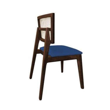 Imagem de Cadeira De Jantar Em Tela Premium Madeira Maciça Manuela Azul Veludo
