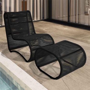 Imagem de Poltrona Espreguiçadeira Portugal Em Alumínio E Cordão Fibra Preto
