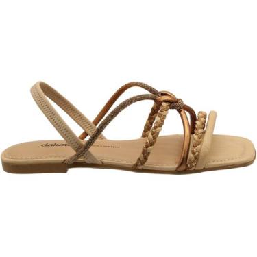 Imagem de Sandália Rasteira Dakota Tira Strass Tiras Trançada Feminina, 38, Bege