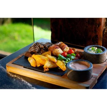 Imagem de Tábua Quadrada E Duas Cumbucas Com Suporte De Madeira 25x25cm