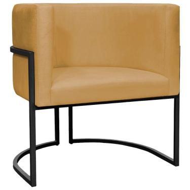 Imagem de Poltrona Decorativa Para Recepção Luna Suede Base De Ferro Preta - Mostarda, Suede