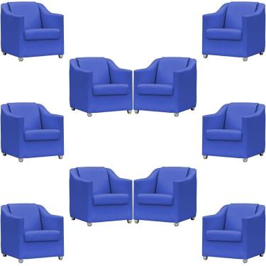 Imagem de Kit 10 Poltronas Mila Corino Cores Pé De Plástico Cromado - Azul-royal Corino