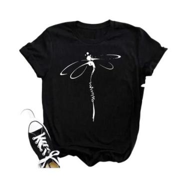 Imagem de Camiseta Preta Com Estampa De Borboleta E Girassol Kawaii Para Mulhere