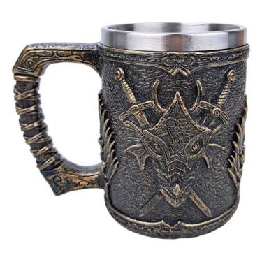 Imagem de Caneca Medieval Artesanal Geek 3D em Resina Copo em Aço Inox Grande Té
