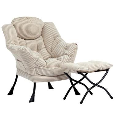 Imagem de Cadeira Lazy HollyHome com faixa bege otomana dobrável