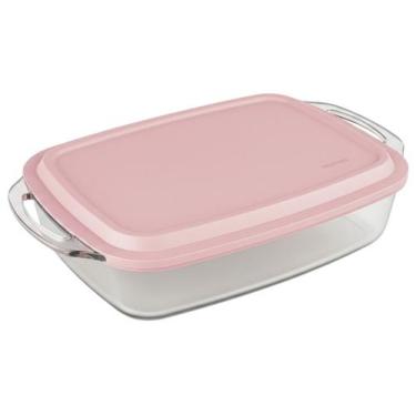 Imagem de Assadeira de Vidro Retangular Marinex Seletta 23,2x37,1cm, Rosa e Tran