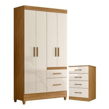 Imagem de Guarda Roupa Solteiro Madri E Cômoda Ms913 Freijó Off White - Moval - 
