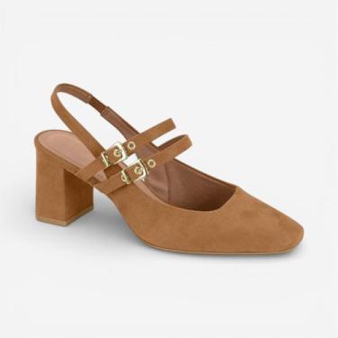 Imagem de Sapato Vizzano Slingback Salto Bloco Caramelo, Camel, 37