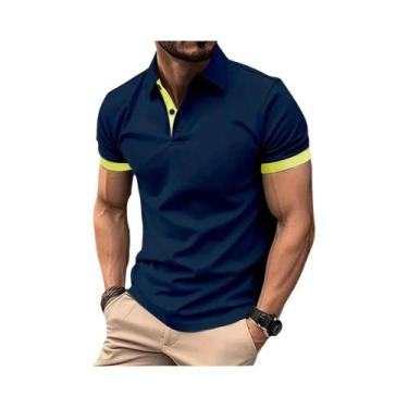 Imagem de Camisa polo de manga curta slim fit colorida masculina, streetwear est