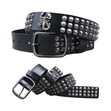 Imagem de Cinto Masculino De Couro Genuíno Estilo Cowboy Com Rebites Metálicos P