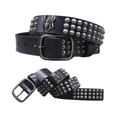 Imagem de Cinto Masculino De Couro Genuíno Estilo Cowboy Com Rebites Metálicos P