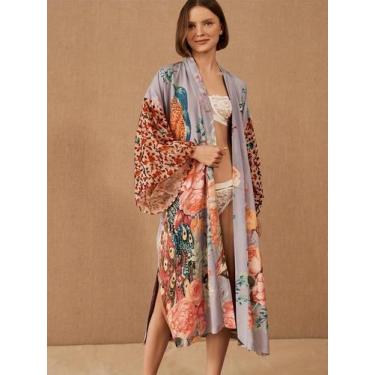 Imagem de Kimono De Praia Com Estampa De Pavão Para Mulheres, Saída De Praia Com