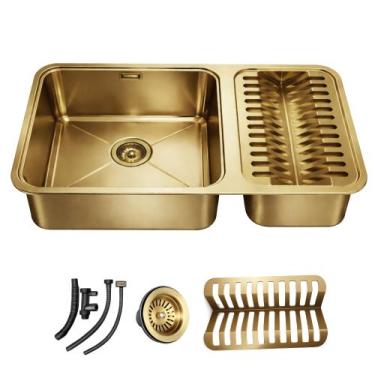 Imagem de Cuba de Cozinha Pia Gourmet 64x40 com Calha Úmida Completa Inox 304 Do