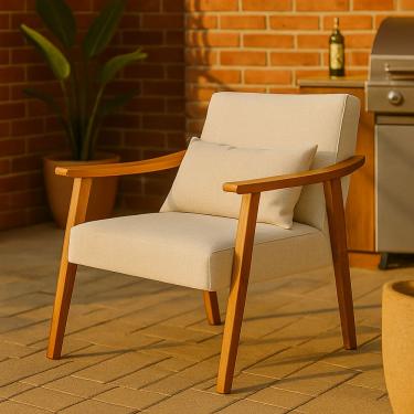 Imagem de Poltrona Aurora Linho Com Almofada Estofada Decorativa Recepção De Escritório Confortável