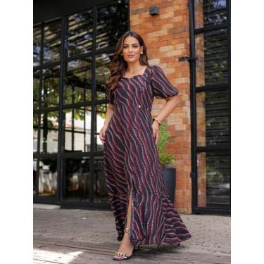 Imagem de Charmoso vestido longo em chiffon fenda frontal evangelica cor:vermelh