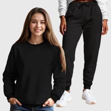 Imagem de Conjunto Moletom Gola Redonda e Calça Feminina Lisa-Feminino