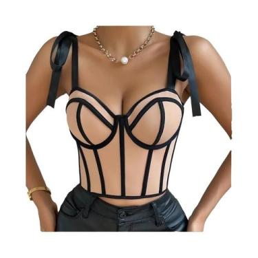 Imagem de Top Cropped Com Alças De Laço Spice Girl, Patchwork Listrado, Corset C