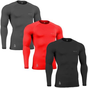Imagem de Kit C/ 3 Camisas de CompressÃ£o TÃrmica Stigli Pro ProteÃ§Ã£o Solar FPU50+ Manga Longa Poliamida-Masculino