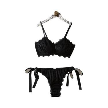 Imagem de Conjunto De Sutiã E Calcinha Com Laço De Renda Preta, Lingerie Frances