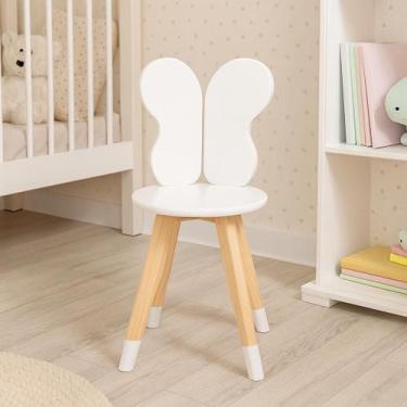 Imagem de Cadeira Infantil Borboleta Pés em Madeira e Assento MDF Cor:Branco - D