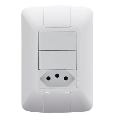 Imagem de Interruptor Aria Tramontina 2 Teclas Simples+Tomada 2P+T 10A com Placa Branco