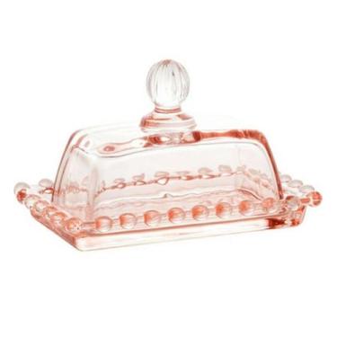 Imagem de Manteigueira de Cristal Pearl Rosa 14x9x8 cm - Wolff