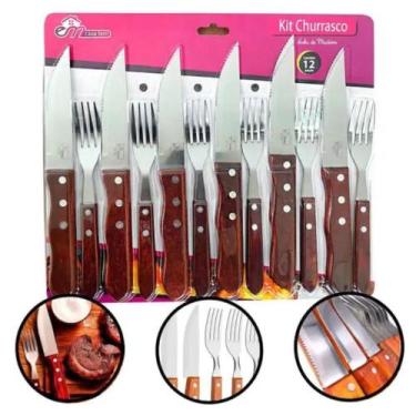 Imagem de Kit churrasco atenas 12 pcs (6 garfos + 6 facas 24,8x2,7cm ) - Em Casa
