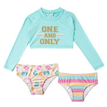 Imagem de Biquíni Infantil Cropped e 2 Calcinhas Sports Verde Água Tip Top, 1
