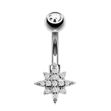 Imagem de Piercing umbigo estrela 8 pontas aço cirúrgico - Mais Bella