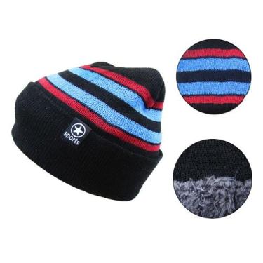 Imagem de Touca Gorro Forrada Inverno Feminina Masculino Unissex Frio Cor:Preto 