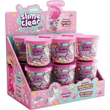Imagem de Slime Clear Charm Unicórnio Mágico com Enfeites Textura Transparente Kit com 12 Unidades Doce Brinquedo