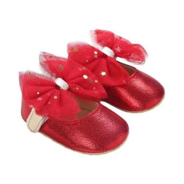 Imagem de Sapatos De Bebê Princesa Com Laço Vermelho, Confortáveis Para Primaver