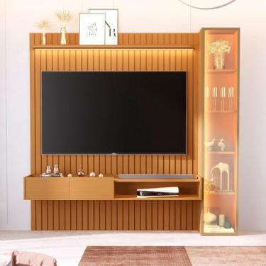 Imagem de Painel com Cristaleira para TV até 75 Polegadas Ripado com LED e Vidro