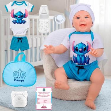 Imagem de Bebê Reborn Menino Boneco Stitch Original Realista de Silicone Kit Bol