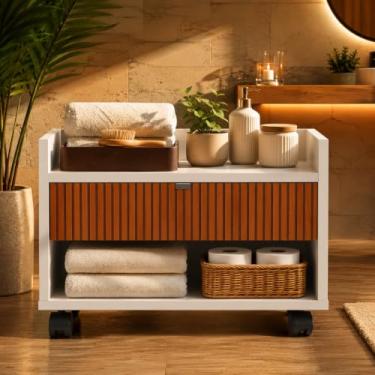 Imagem de Gabinete Organizador Compacto Para Banheiro Prisma Com 1 Gaveta Com Design Moderno e Funcional Branco Ripado - JM3 Moveis