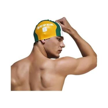 Imagem de Touca De Natação De Silicone Azul Para Homens Adultos, Touca De Banho 