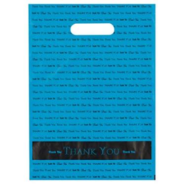 Imagem de Sacos de plástico com alça recortada de 30,48 x 38,1 cm "Thank You" 50/cs, Teal, 12 Inch x 15 Inch