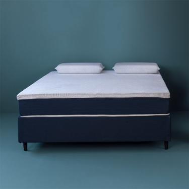 Imagem de Cama Box King com Colchão Mola Ensacada Guldi Macio e 2 Travesseiros Guldi Nasa Viscoelástico Azul e Branca