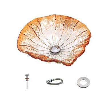 Imagem de jinyi2016SHOP Pias de embarcação, pia de bancada de vidro temperado amarelo pintado à mão, bico de cachoeira, conjunto de pia de banheiro (cor: B)