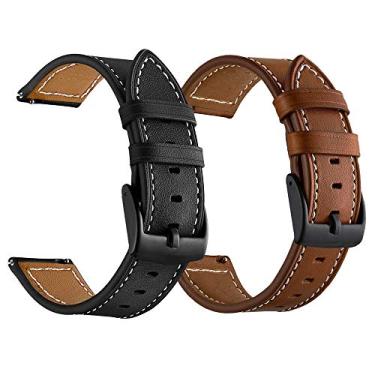 Imagem de LDFAS Pulseira de couro para Galaxy Watch 7/6 Classic de 47 mm e 43 mm/5 Pro de 45 mm, pulseira de 20 mm compatível com Samsung Galaxy Watch 6/5/4 de 40 mm e 44 mm/Active 3 de 41 mm, preto/marrom +
