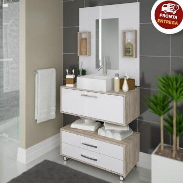 Imagem de Conjunto Gabinete Banheiro Completo Cuba Painel Balcão 80cm